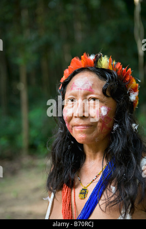 Suriname, Kwamalasamutu, Trio Indian woman in ceremonial dress. Portrait. Stock Photo
