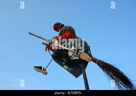 Witch riding a broomstick, Czech Republic; Stock Photo