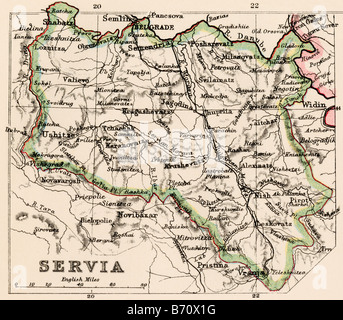 Map of Serbia in the 1870s. Color lithograph Stock Photo