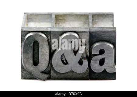 The letters Q A in old letterpress printing blocks isolated on a white background Stock Photo