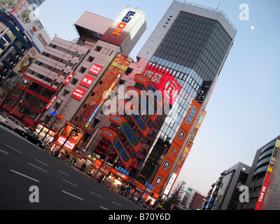 Japanese neon on the Laox electronics store in Akihabara (Electric City) in Tokyo, Japan. Stock Photo