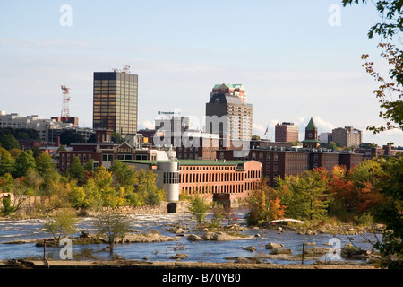 The Merrimack River and mill district at Manchester New Hampshire USA Stock Photo