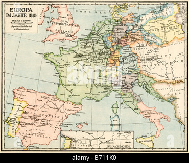 Map of Europe in 1810 during the Napoleonic Wars. Color halftone Stock ...