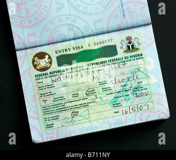 United States passport page showing a travel visa for Nigeria Stock Photo