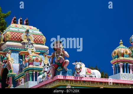 Detail from roof of Hindu Temple near Grande Baie in Mauritius Stock Photo