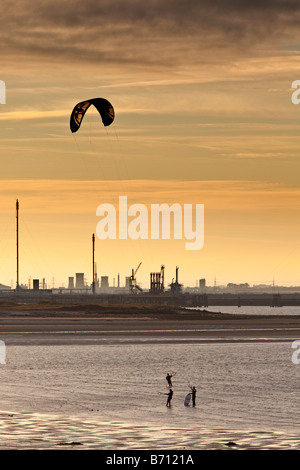 Kite Boarding Bran Sands Redcar Teesside North East England Stock Photo