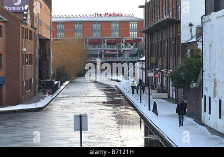 The Mailbox and canal in winter, Birmingham, England, UK Stock Photo