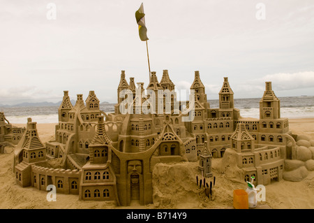 Sand castles built on the beautiful CopaCabana beach in Rio. Stock Photo