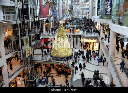 Indoor shopping mall at Christmas Stock Photo