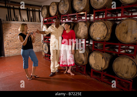 Couple at a winery tour and tasting having their photo taken Stock Photo