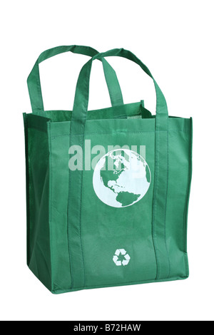 Green reusable shopping bag cut out on white background Stock Photo