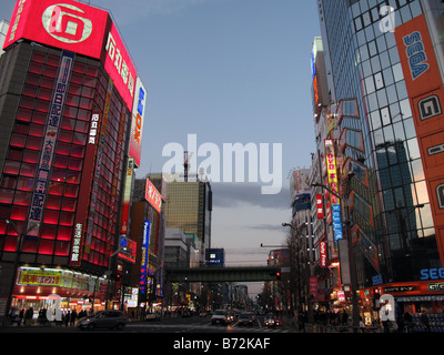 Japanese neon on the Laox electronics store in Akihabara (Electric City) in Tokyo, Japan. Stock Photo