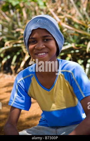 Young Mauritian boy who was working in the pineapple plantation Stock Photo