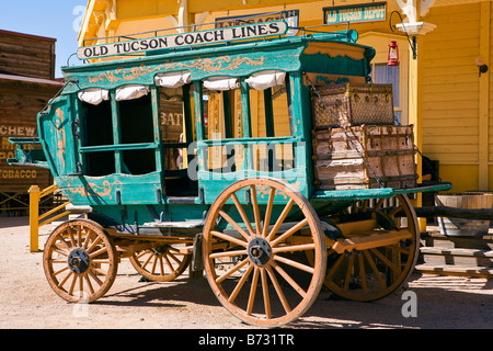 Image of one of the presereved horse drawn stage coaches that belonged to the Old Tucson Coach Lines and now are on display Stock Photo