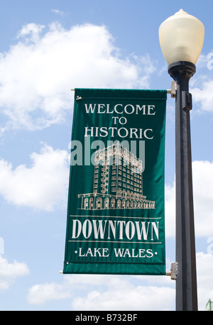 Banner on light pole in historic downtown Lake Wales, FL Stock Photo