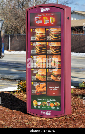 Wendy's fast food drive through menu sign usa. Stock Photo