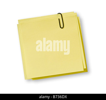 yellow notes with black clip over white background Stock Photo