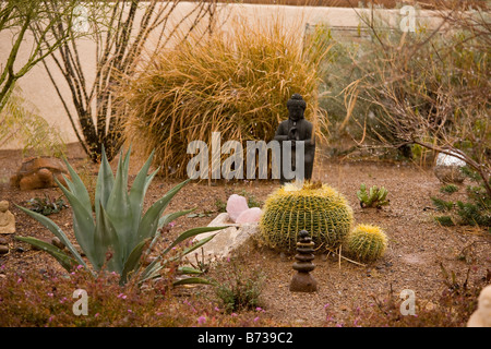 Desert Garden with buddhist influences in Green Valley Arizona in winter Stock Photo