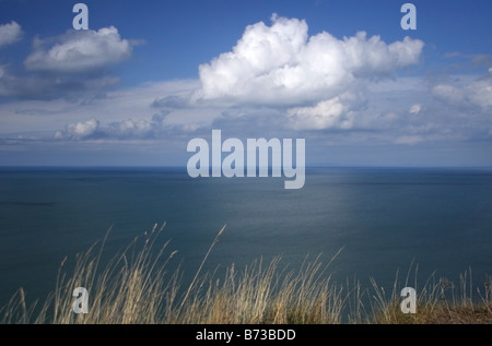 Beautiful fluffy cloud formation over sea in mid-Wales, Ceredigion, Aberystwyth, UK Stock Photo