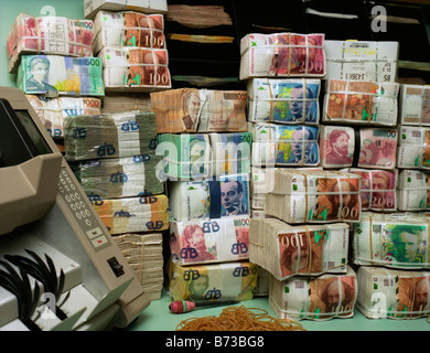 Over a million Francs in old French and Belgian currency rendered obsolete by the introduction of the Euro. Stock Photo