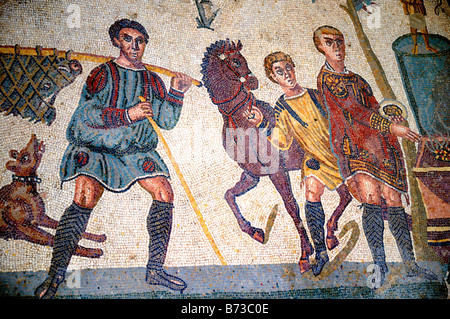 2000 year old Roman mosaics at Romana del Casale, Piazza Armerina, Sicily, Italy Stock Photo