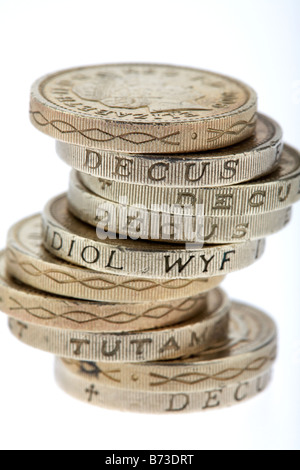 pile of old one pound sterling coins Stock Photo