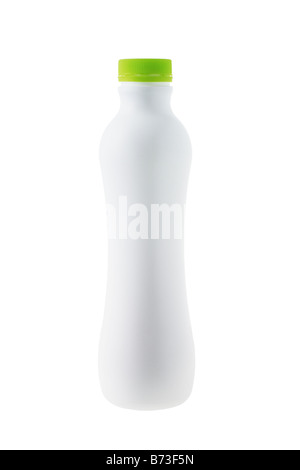 Blank white plastic bottle of fruit juice on white background Stock Photo