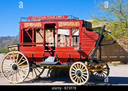 Image of one of the presereved horse drawn stage coaches that belonged to the Old Tucson Coach Lines Stock Photo