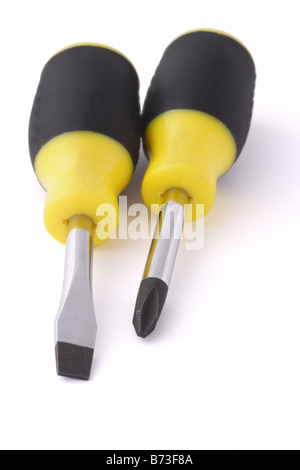 Two screwdrivers arranged and isolated on white background Stock Photo