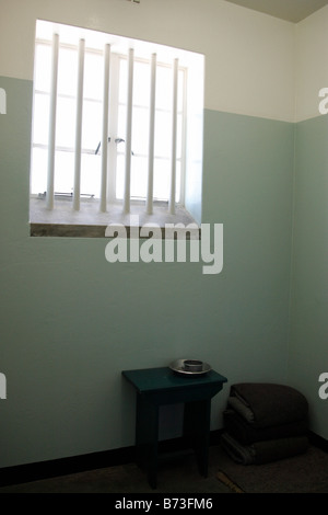 interior of nelson mandela prison cell robben island cape town south africa Stock Photo