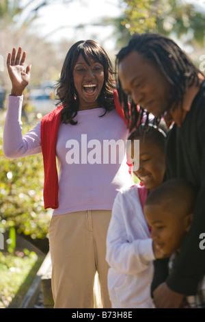 Close up portrait of African American family outdoors Stock Photo