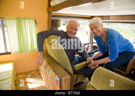 Senior couple inside RV Stock Photo