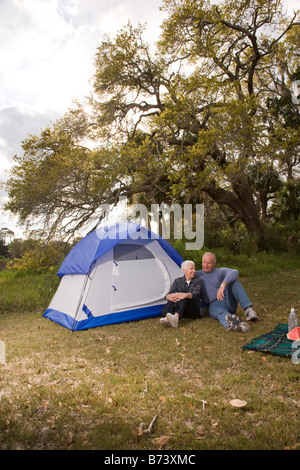 Senior couple camping, high angle view Stock Photo