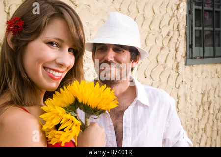 Portrait close up of young romantic couple Stock Photo