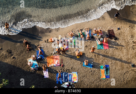 Looking down on waterside beach and coastal resort of Sorrento Bay of Naples Stock Photo