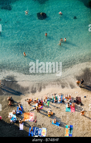Looking down on waterside beach and coastal resort of Sorrento Bay of Naples Stock Photo