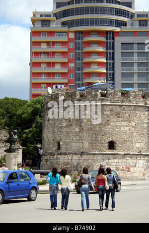 Local Young People Relaxing and Walking in the City of Durres in Albania Stock Photo