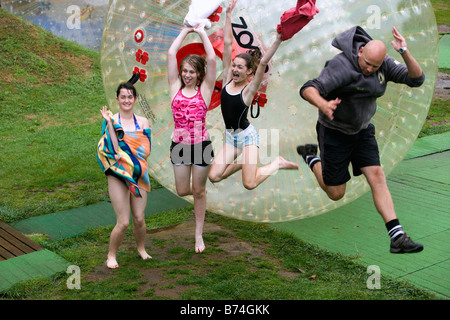 New Zealand, North Island, Rotorua, Zorbing at Zorb Rotorua. Stock Photo