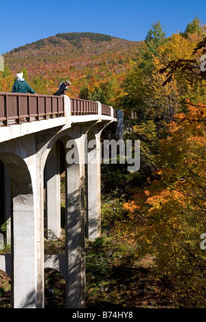 People on a bridge in Franconia Notch State Park New Hampshire Stock Photo