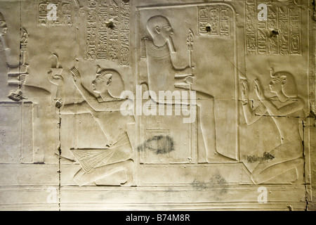 Relief work from sanctuary within the Temple of Seti I at Abydos, Nile Valley Egypt Stock Photo