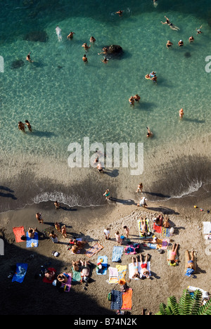Looking down on waterside beach and coastal resort of Sorrento Bay of Naples Stock Photo