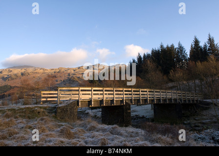 Footbridge across the Duddon River near Birk's Bridge, the Duddon Valley, Lake District National Park, Cumbria, England Stock Photo