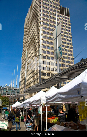 City Hall Plaza Farmers Market in downtown Boston Massachusetts USA Stock Photo