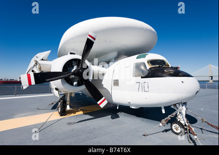 E-1B Tracer airborne early warning aircraft on deck of USS Yorktown aircraft carrier, Patriots Point Naval Museum, Charleston Stock Photo