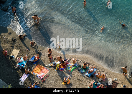 Looking down on waterside beach and coastal resort of Sorrento Bay of Naples Stock Photo