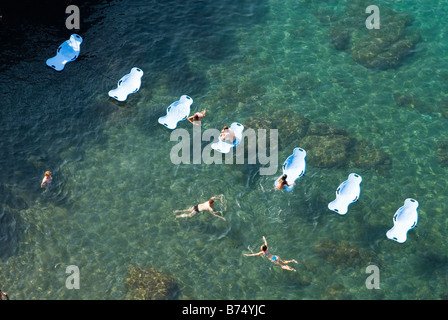 Looking down on waterside beach and coastal resort of Sorrento Bay of Naples Stock Photo