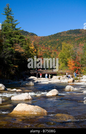 Footbridge crossing the Swift River in the White Mountain National Forest at Albany New Hampshire USA Stock Photo