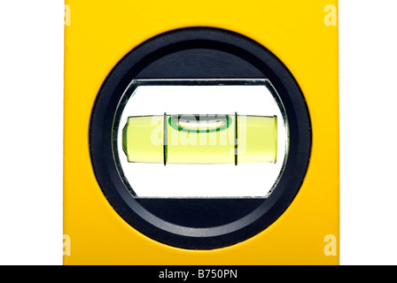 Yellow spirit level and closeup of the bubble Stock Photo