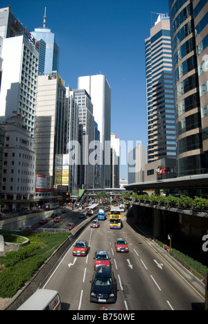 Traffic and high-rise buildings, Connaught Road Central, Sheung Wan, Victoria Harbour, Hong Kong Island, Hong Kong, China Stock Photo