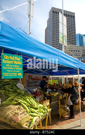 City Hall Plaza Farmers Market in downtown Boston Massachusetts USA Stock Photo